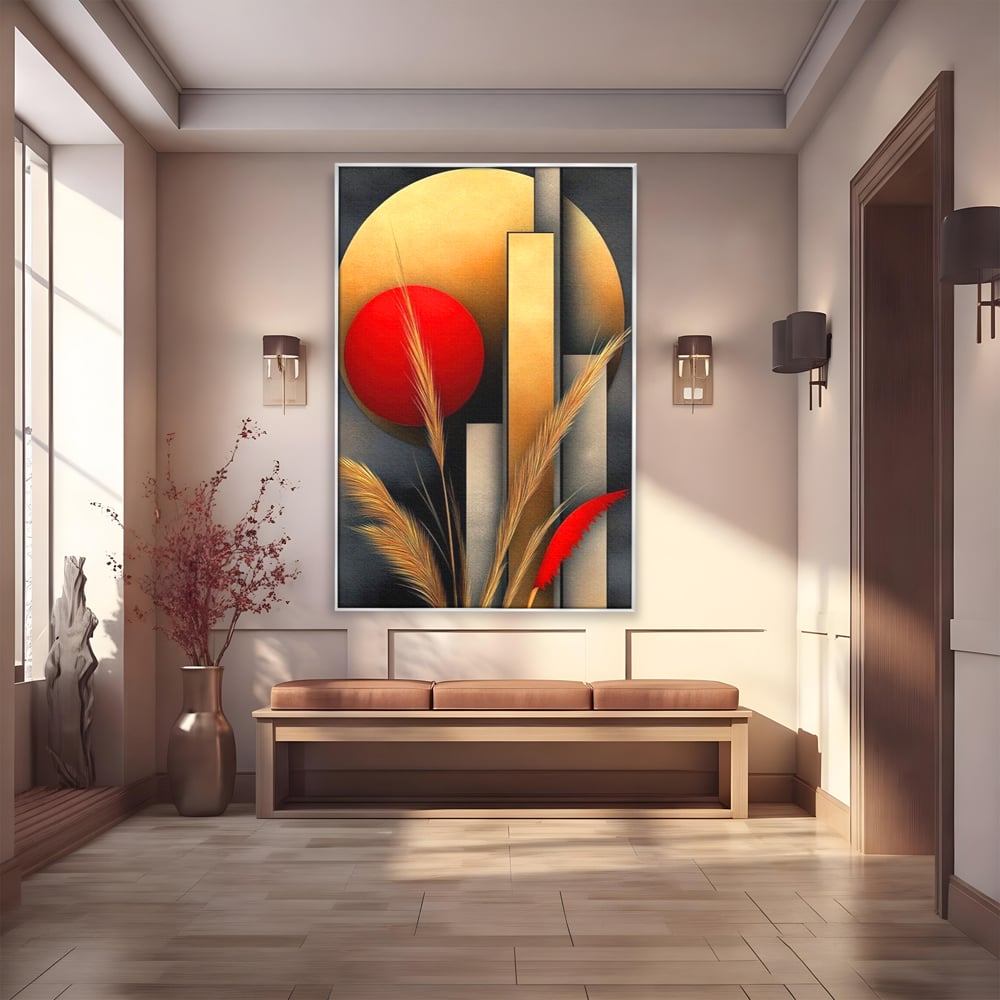 Tablou canvas cu tablou canvas cu forme geometrice si spice, in rama de aluminiu argintiu